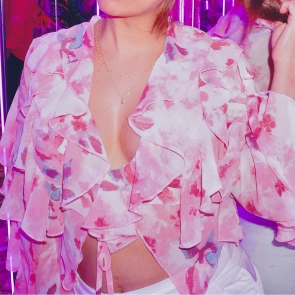 Pink festival rave JLuxLabel S top wrap open flutter ruffle party concert yvanna - Picture 8 of 8